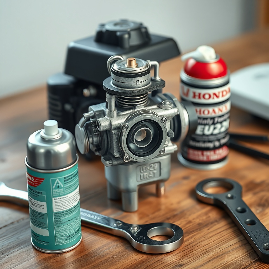 A photorealistic illustration of a clean carburetor from a Honda EU22i generator