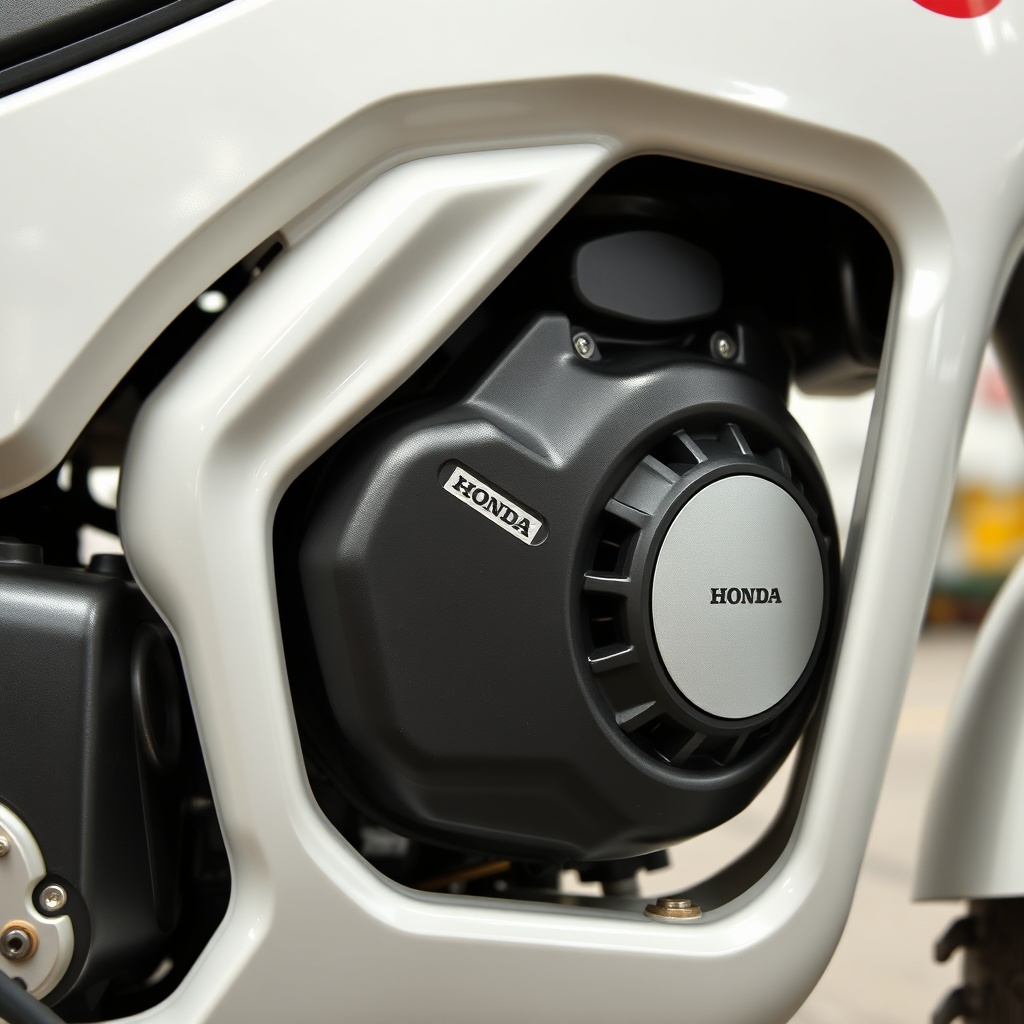 Photorealistic close-up of a Honda EU22i engine through the side panel