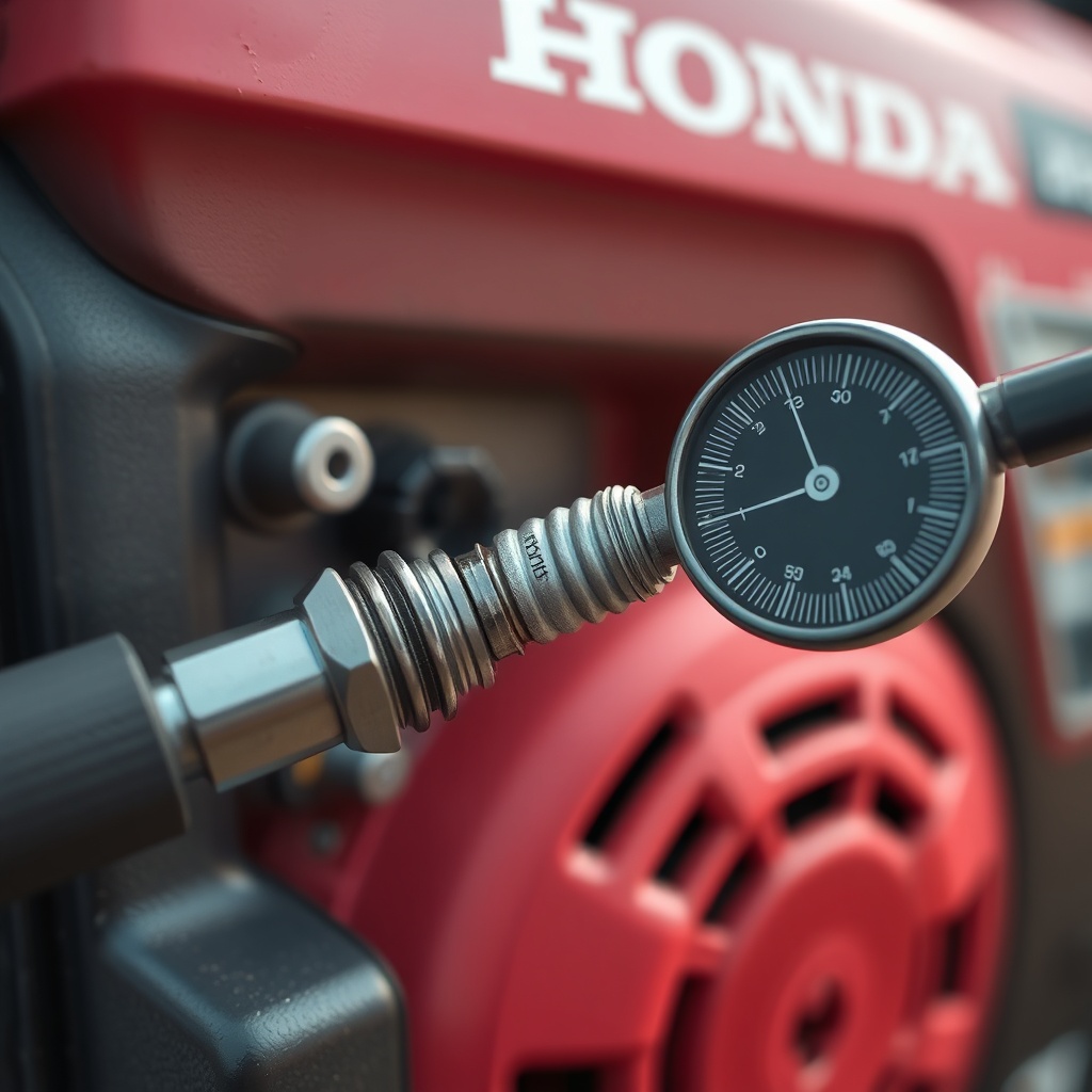 A clean photorealistic close-up of a Honda EU22i generator's spark plug being inspected wi