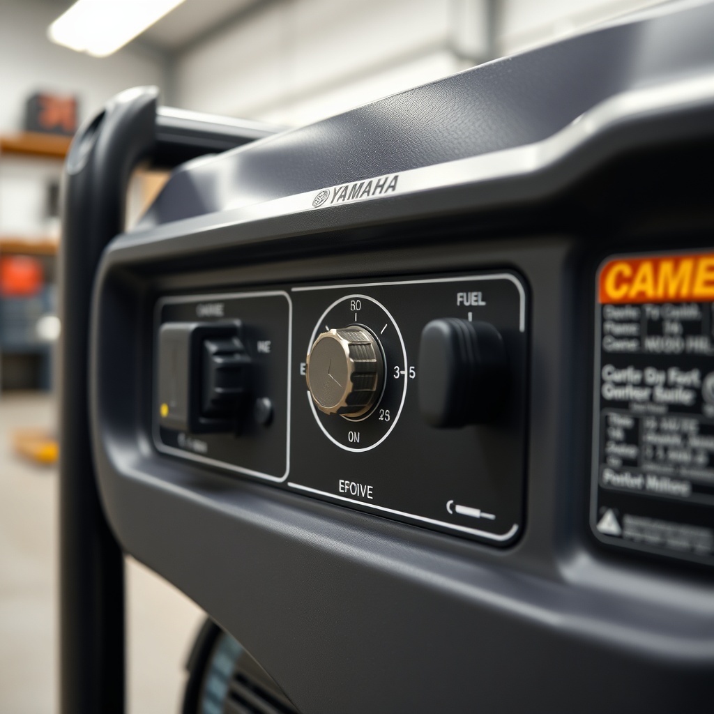 A photorealistic close-up of a Yamaha EF2000iSv2 generator's control panel