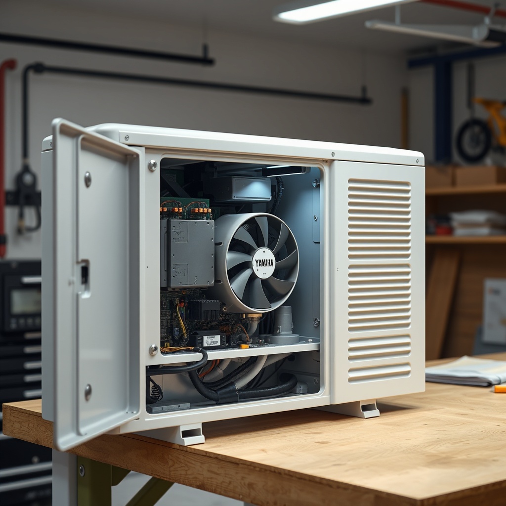 A photorealistic photo of the interior of a Yamaha EF2000iSv2 inverter unit