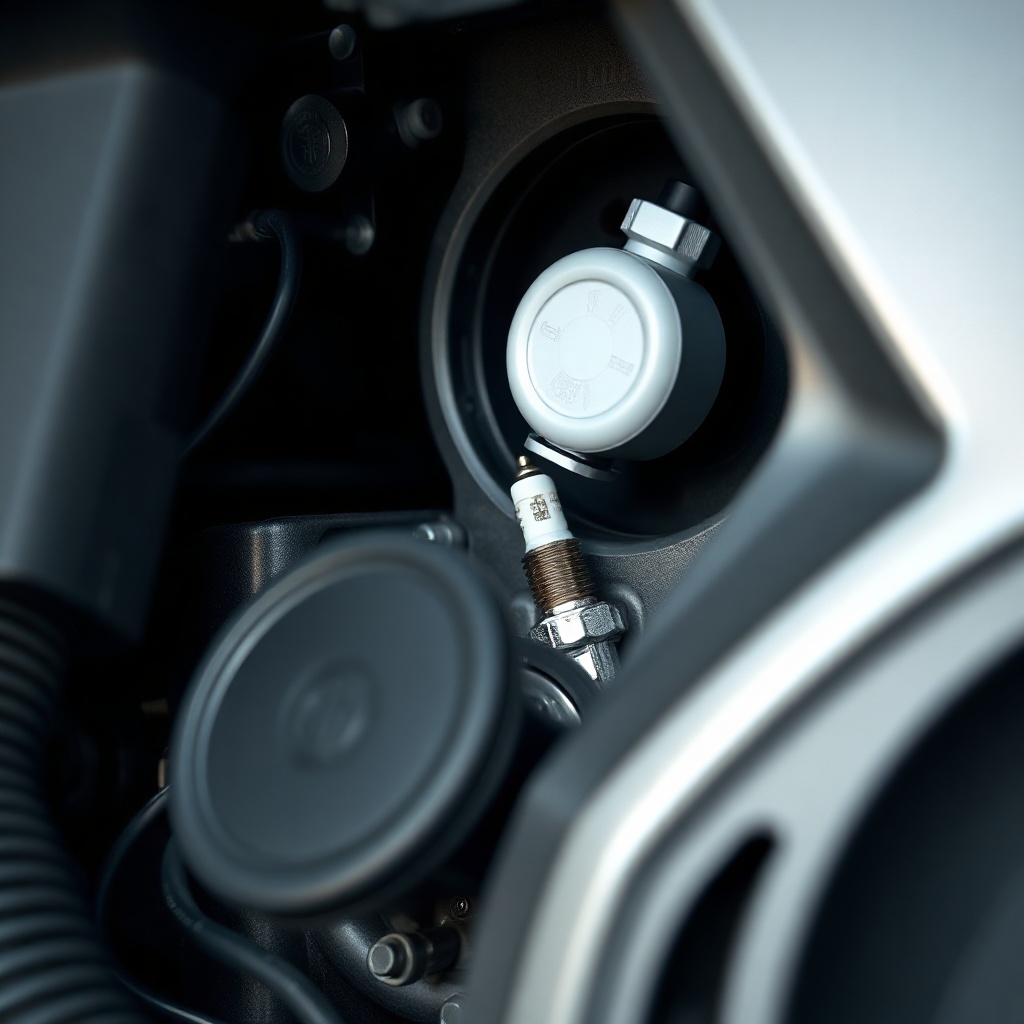 Close-up of Yamaha EF2000iSv2 engine with fuel filter and spark plug visible